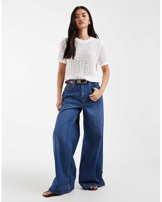 ONLY Blue Short Sleeve Crochet Top