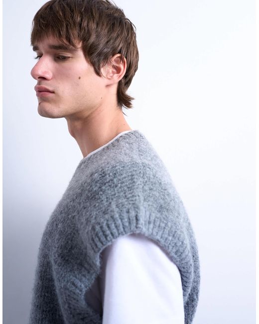 Topman Blue Oversized Fit Knitted Crew Neck Tank for men
