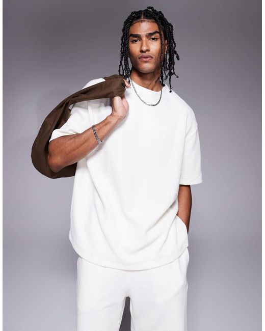 River Island – strukturiertes t-shirt in Gray für Herren