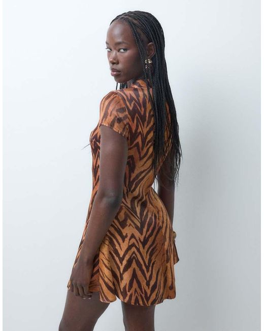 ASOS Multicolor Satin Flippy Hem Mini Dress With Mandarin Detail