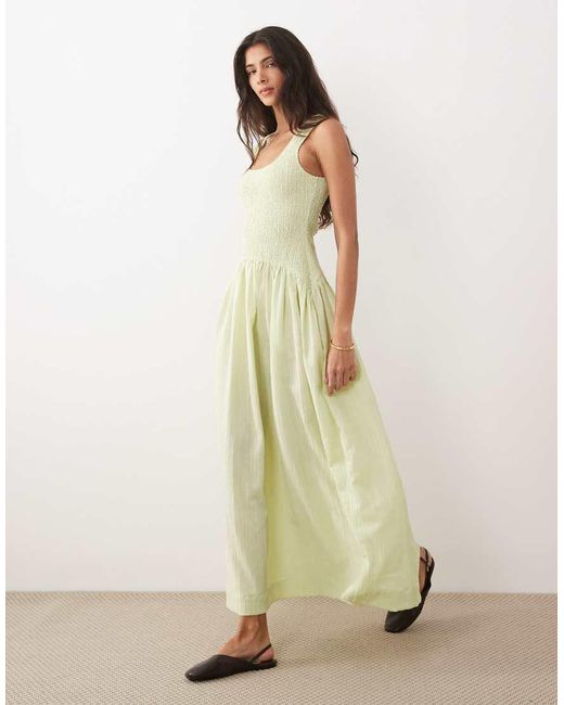 ASOS Natural Crinkle Scoop Neck Maxi Sundress With Shirred Waist