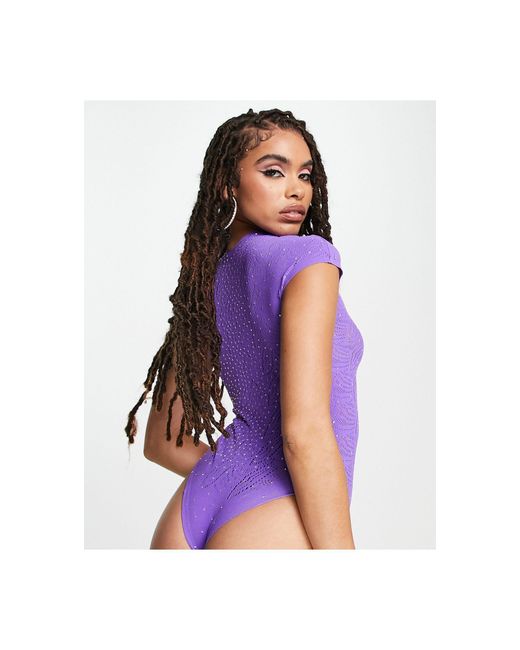 ASOS Purple Diamante Seamless Bodysuit And Skirt Set