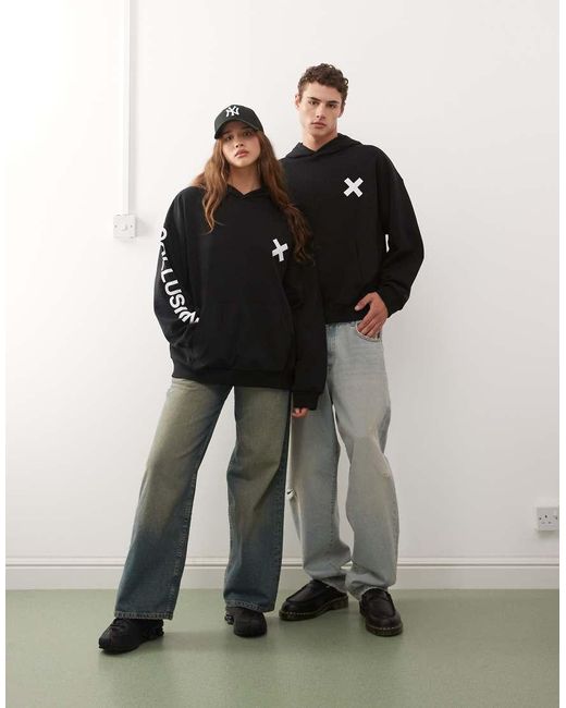 Collusion Black Unisex Logo Boxy Hoodie