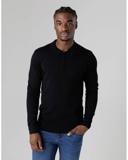 French Connection Blue 1/2 Zip Long Sleeve Polo Shirt for men