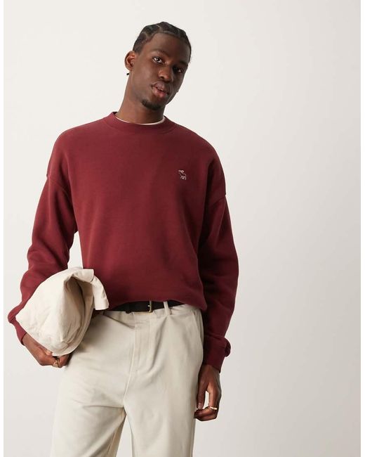 Abercrombie & Fitch Red Elevated Icon Crew Sweatshirt for men