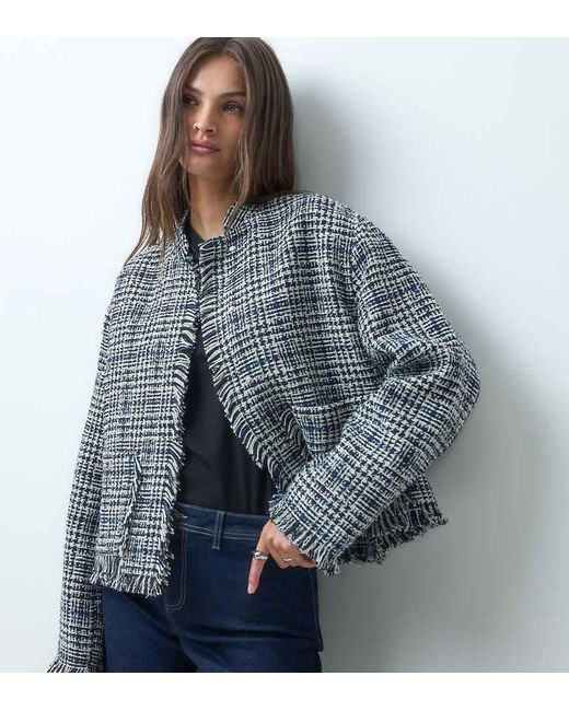 ASOS Blue Asos Design Tall Collarless Wool Blend Boucle Jacket