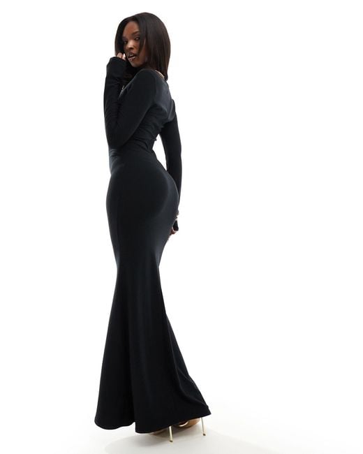 Fashionkilla Black Super Soft Notch Front Long Sleeve Maxi Dress