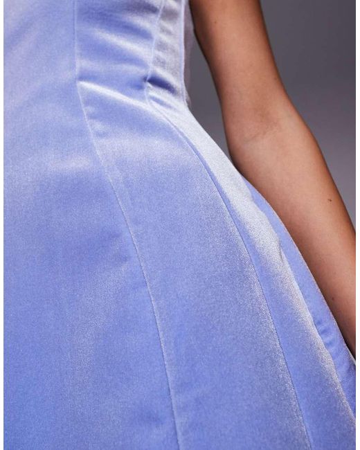 ASOS Purple Velvet Square Neck Seam Detail Mini Dress
