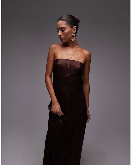 TOPSHOP Gray – trägerloses satin-midikleid