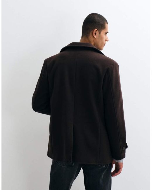 Threadbare Black Faux Wool Double Breasted Jacket for men
