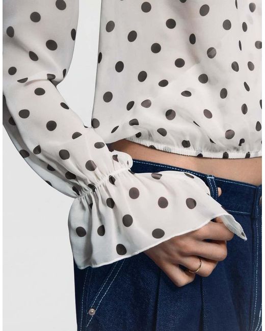 Bershka Blue Long Sleeve Crossover Scarf Blouse