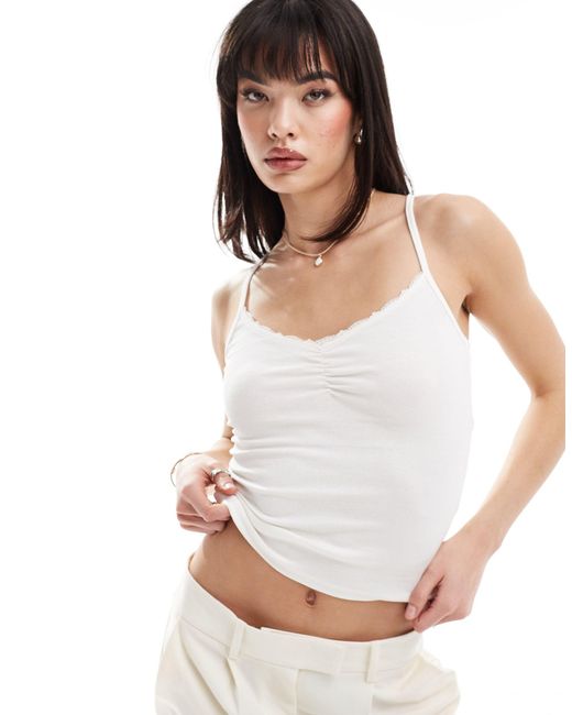 New Look White Lace Trim Ruched Front Singlet