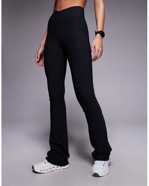 4505 Blue Micro Rib Knit Wrap Waist Slim Kick Yoga leggings