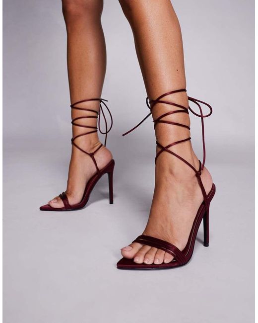 Sandalias De Tacón Con Diseño Anudado A La Pierna Merlot De -Rojo Public Desire de color Pink