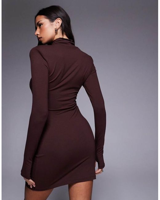 ASOS Purple Roll Neck Mini Dress With Shoulder Pad Detail
