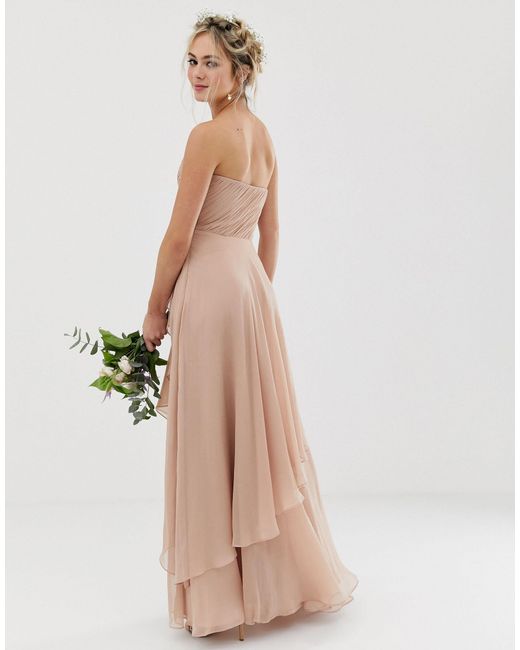 ASOS Silk Bridesmaid Maxi Bandeau Dress With Soft Layered Skirt - Lyst