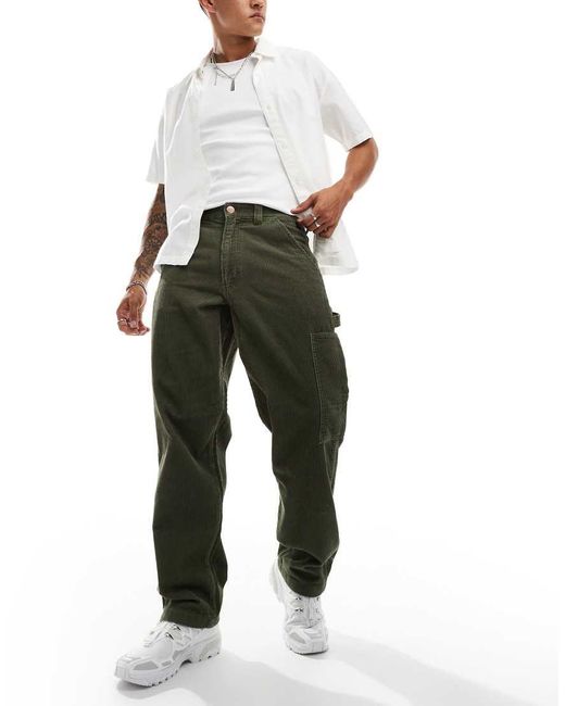 Wrangler Green Casey Jones Workwear Loose Cord Carpenter Trousers for men