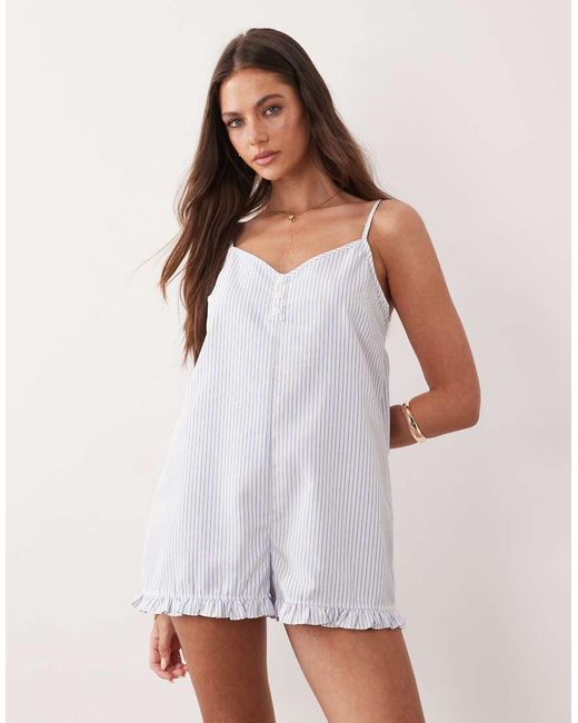 The Frolic White Exclusive Poplin Look Frill Trim Button Front Cami Playsuit