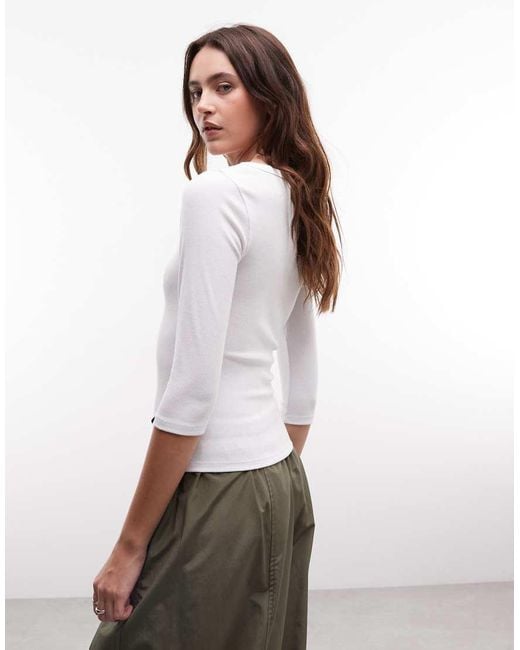 Collusion White Scoop Neck 3/4 Length Sleeve Top
