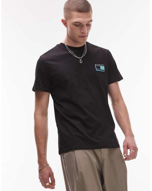 Camiseta Negra Con Logo De Bandera Neon Pop De Plus Tommy Hilfiger de hombre de color Black