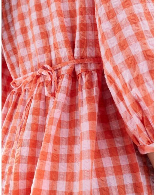 Vestido Midi Rosa A Cuadros Vichy Amplio Con Cuello De Pico De New Look de color Pink