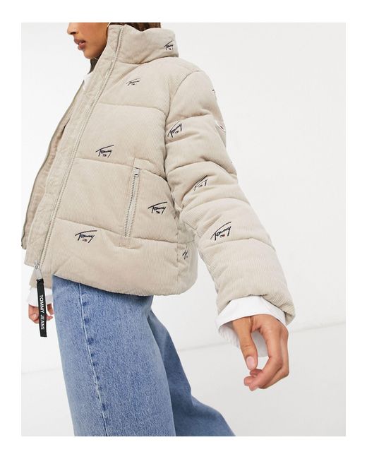 Tommy Hilfiger Natural All Over Signature Logo Cord Puffer