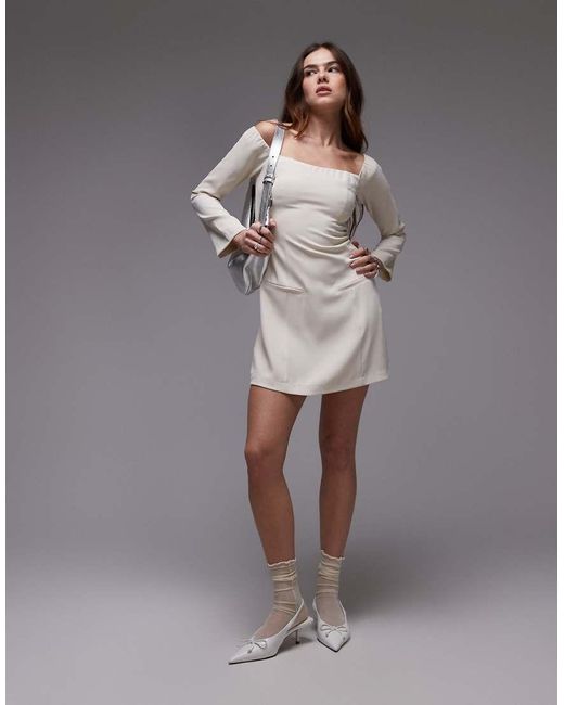 Nia Gray Moira Structured Off-Shoulder Long Sleeve Mini Dress
