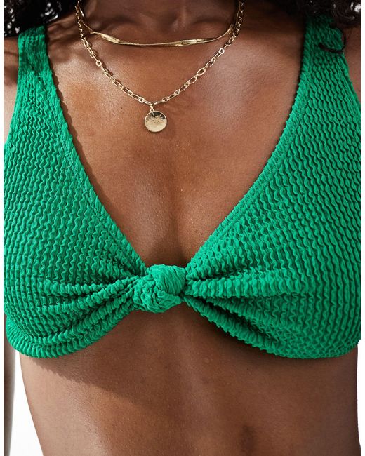 Aria Cove Green Crinkle Knot Detail Bikini Top Co-ord