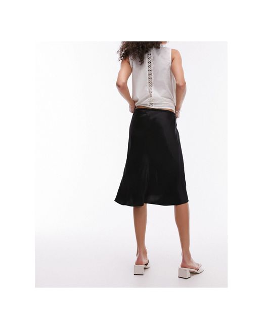 TOPSHOP Black Satin Drawstring 90s Length Skirt