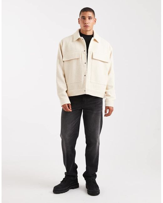 ASOS Harrington Jack Met Wollook in het Natural voor heren