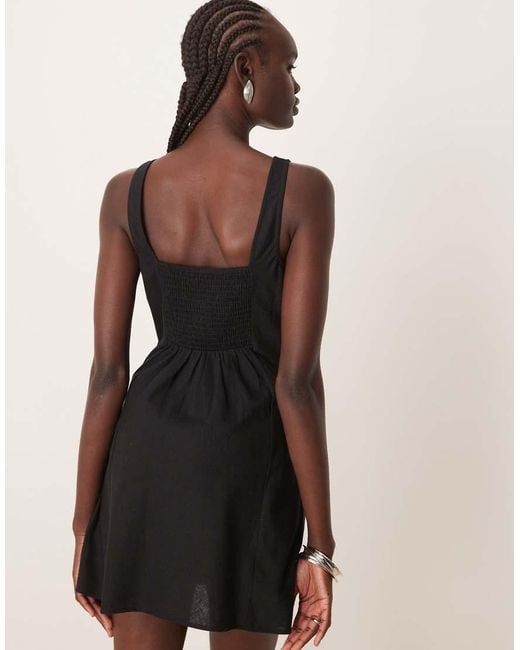 ASOS Natural Square High Neck Mini Sundress With Shirred Back
