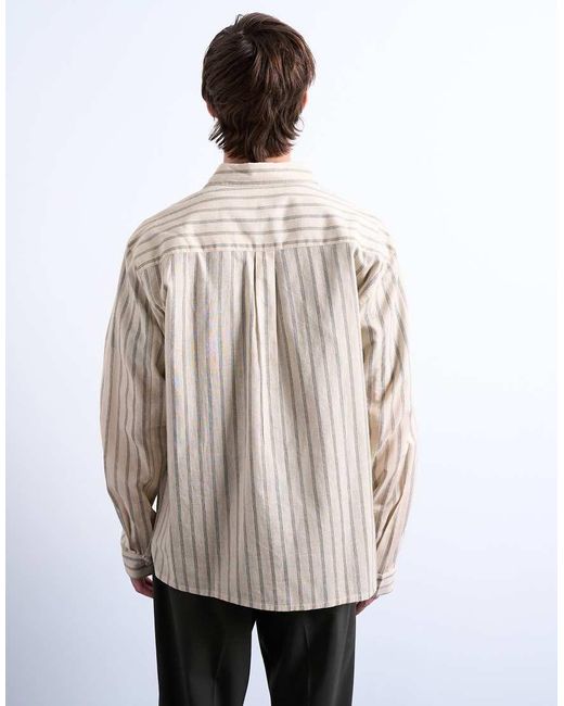 Camisa A Rayas Holgada De Manga Larga De -Neutro Topman de hombre de color Gray