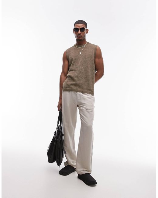 Pantalon large en lin - taupe Topman pour homme en coloris White