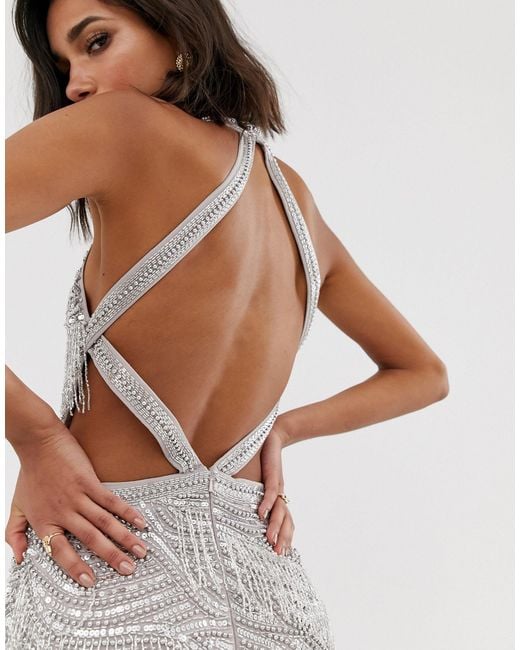 asos edition sequin fringe cutout mini dress ASOS Sequin Fringe Cutout Mini Dress in Metallic