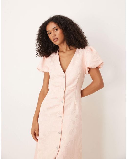 Sister Jane Pink Jacquard V Neck Shirt Dress With Detachable Collar