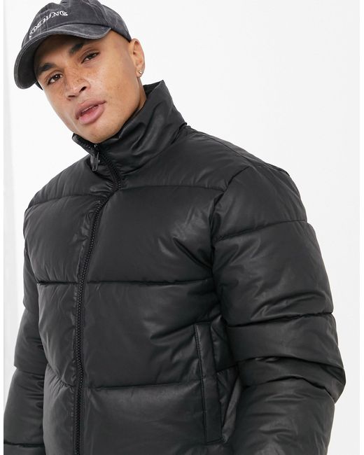 ASOS Waxed Cropped Puffer Jacket in Black for Men | Lyst