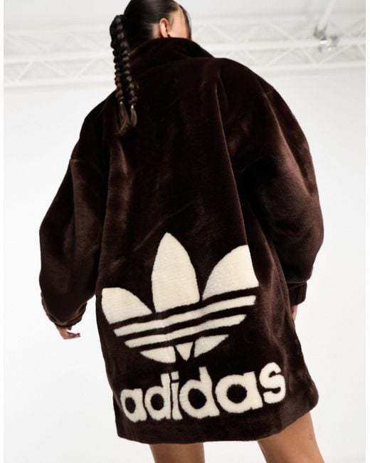 Adidas Originals Black 'neutral Court' Faux Fur Coat With Trefoil