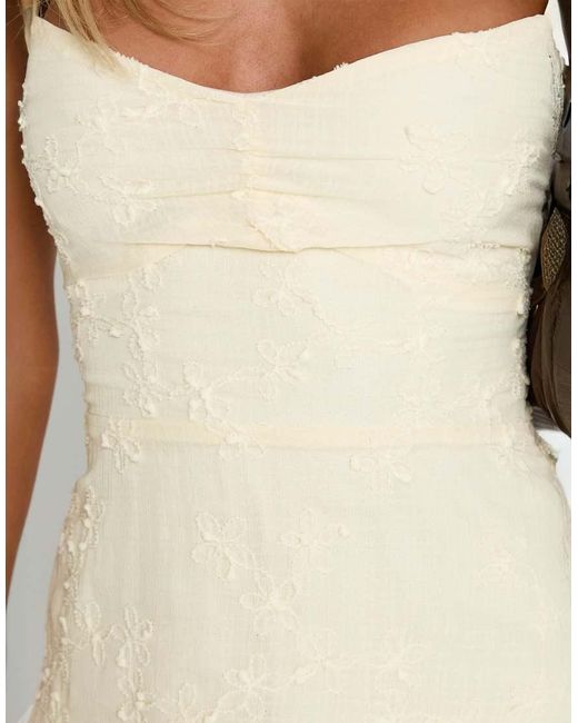 Princess Polly White Landon Textured Floral Frill Sleeve Lace Up Back Detail Sweetheart Neckline Mini Dress