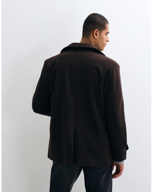 Threadbare Black Faux Wool Double Breasted Jacket for men