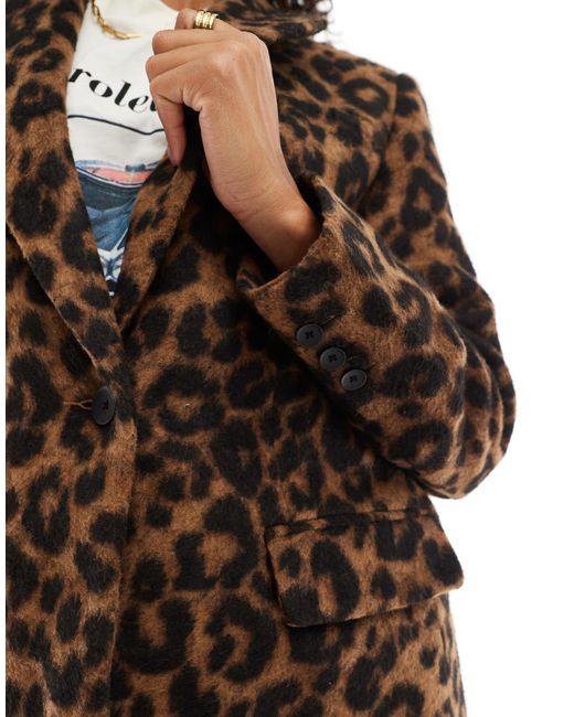 ASOS Brown – longline-duster-jacke mit angerautem leopardenmuster
