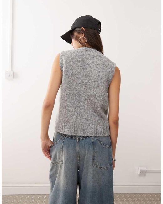 Weekday Gray Knitted Vest With High V Neck