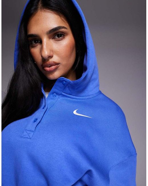 Nike Blue Phoenix Fleece Oversized Cropped Hoodie