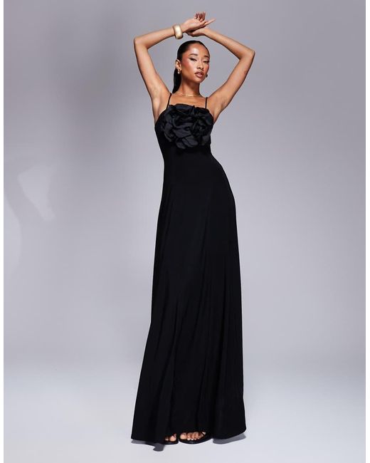 ASOS Blue Oversized Corsage Maxi Dress With Full Hem