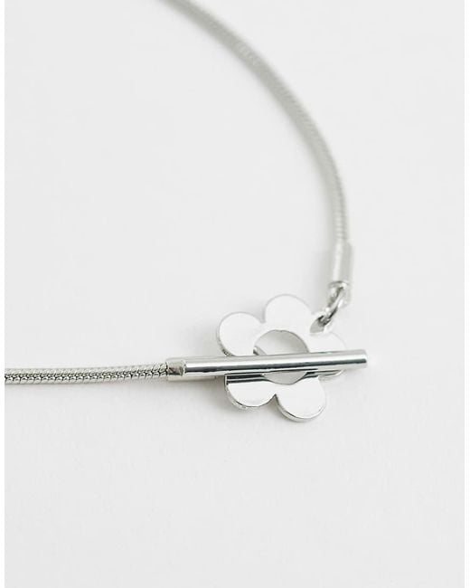 ASOS White Short Necklace With Flower T-bar Design