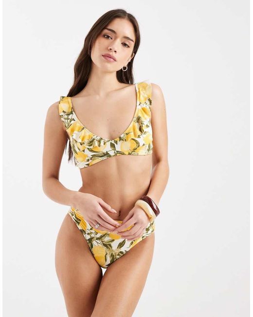Lindex White Lemon Print Bralet Bikini Top