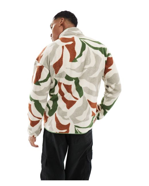 Columbia – helvetia – fleece-sweatshirt mit kurzer druckknopfleiste und kieselem muster in White für Herren
