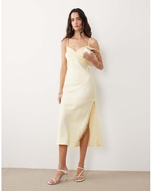 New Look Natural Lace Trim Slip Midi Dress