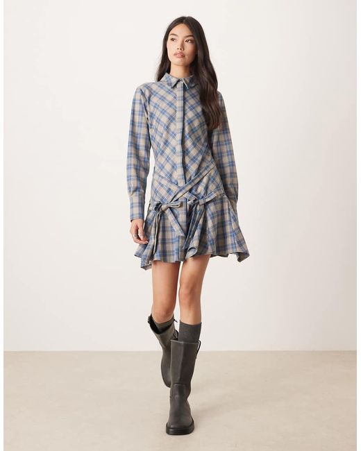 ASOS Natural Shirt Mini Dress With Tie Waist Detail And Godets