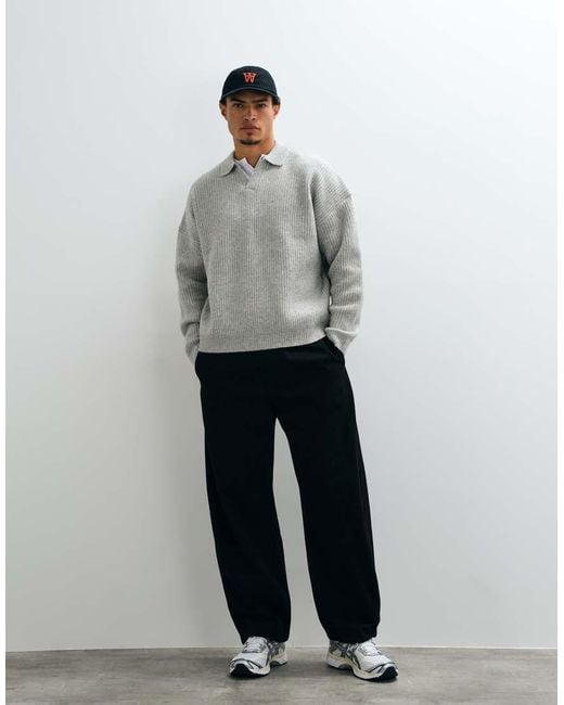 ASOS Gray Super Oversized Knit Wool Blend Ribbed Notch Neck Sweater for men