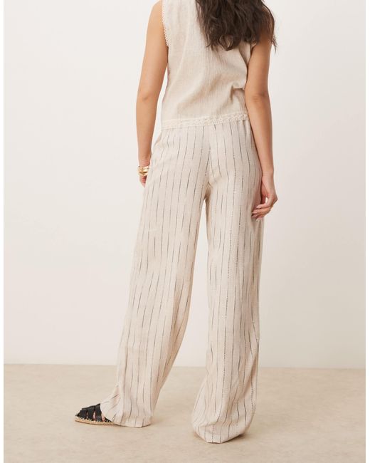 ASOS Natural Relaxed Straight Leg Trousers With Linen